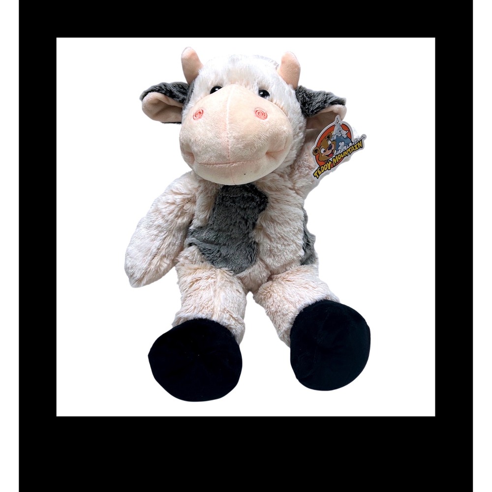 Teddy Mountain Bessie Mae Moo-Cho The Cow 16 Inch Plush Cream Grey 0317 NWT